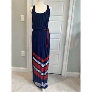 kardashian kollection Navy With Red Chevron Maxi Dress With Red Rope Tie Size XS